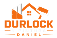 Logotipo naranja con la inscripción “DURLOCK Y PINTURA DANIEL” e iconos de pared y rodillo de pintura.