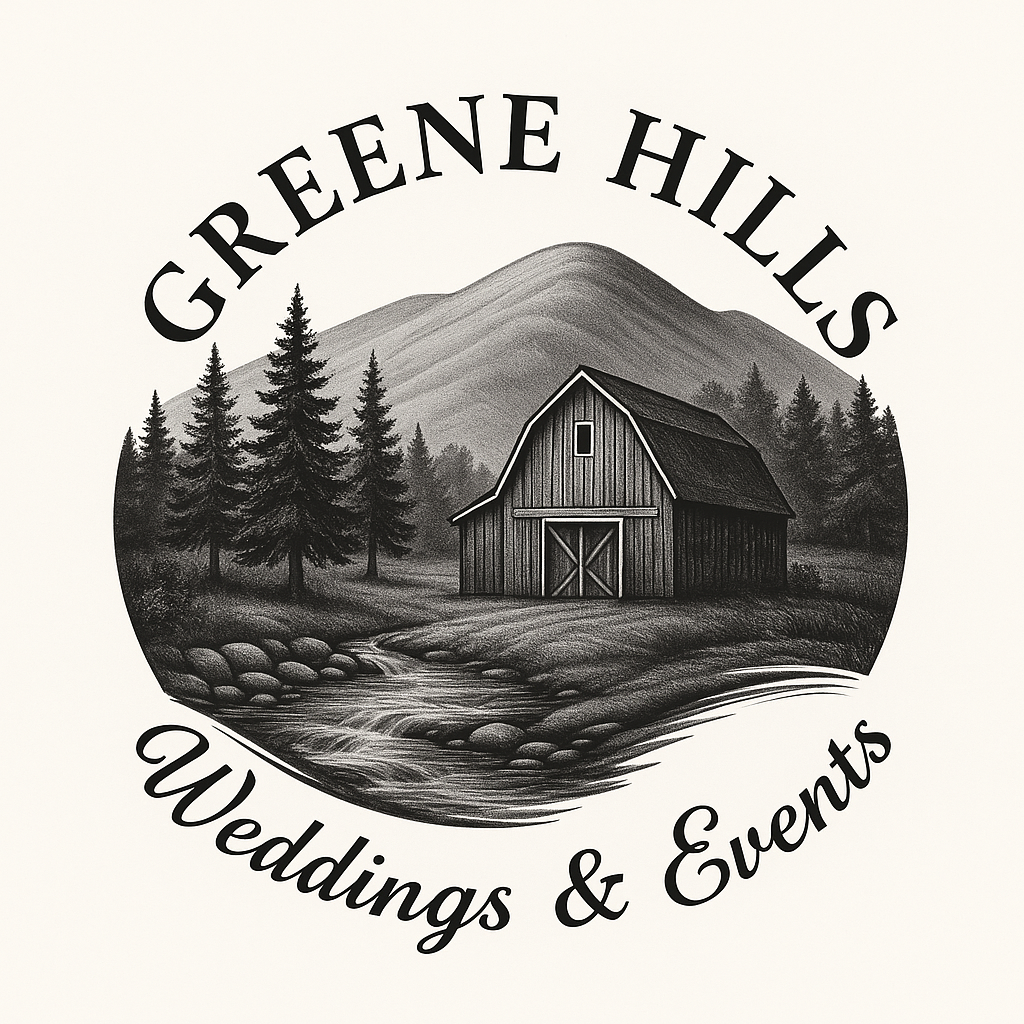 The logo for greene hills resort and campground shows a house surrounded by trees and a river.