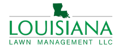 The logo for louisiana lawn management llc is green and white