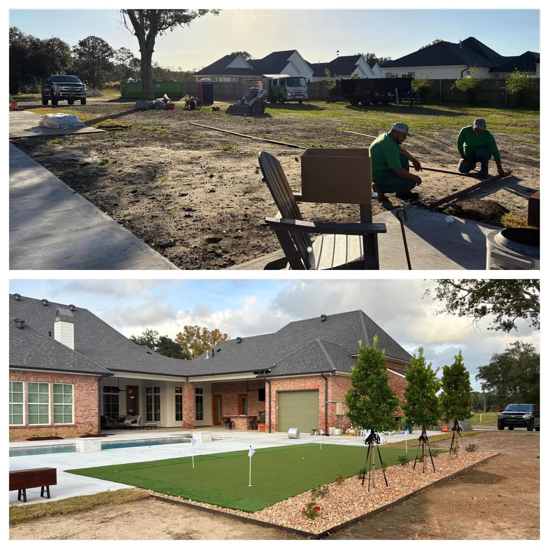 A before and after picture of a house being built
