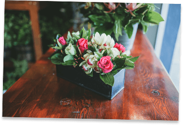 Square Vase Of Red Flowers — Friends  In Woolgoolga, NSW