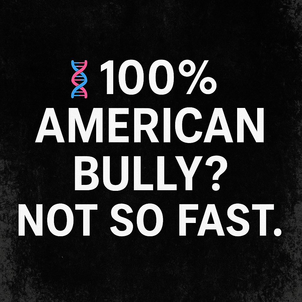 Black and white blog header image with title: 100% American Bully? Not So Fast — from Sin City Pits 