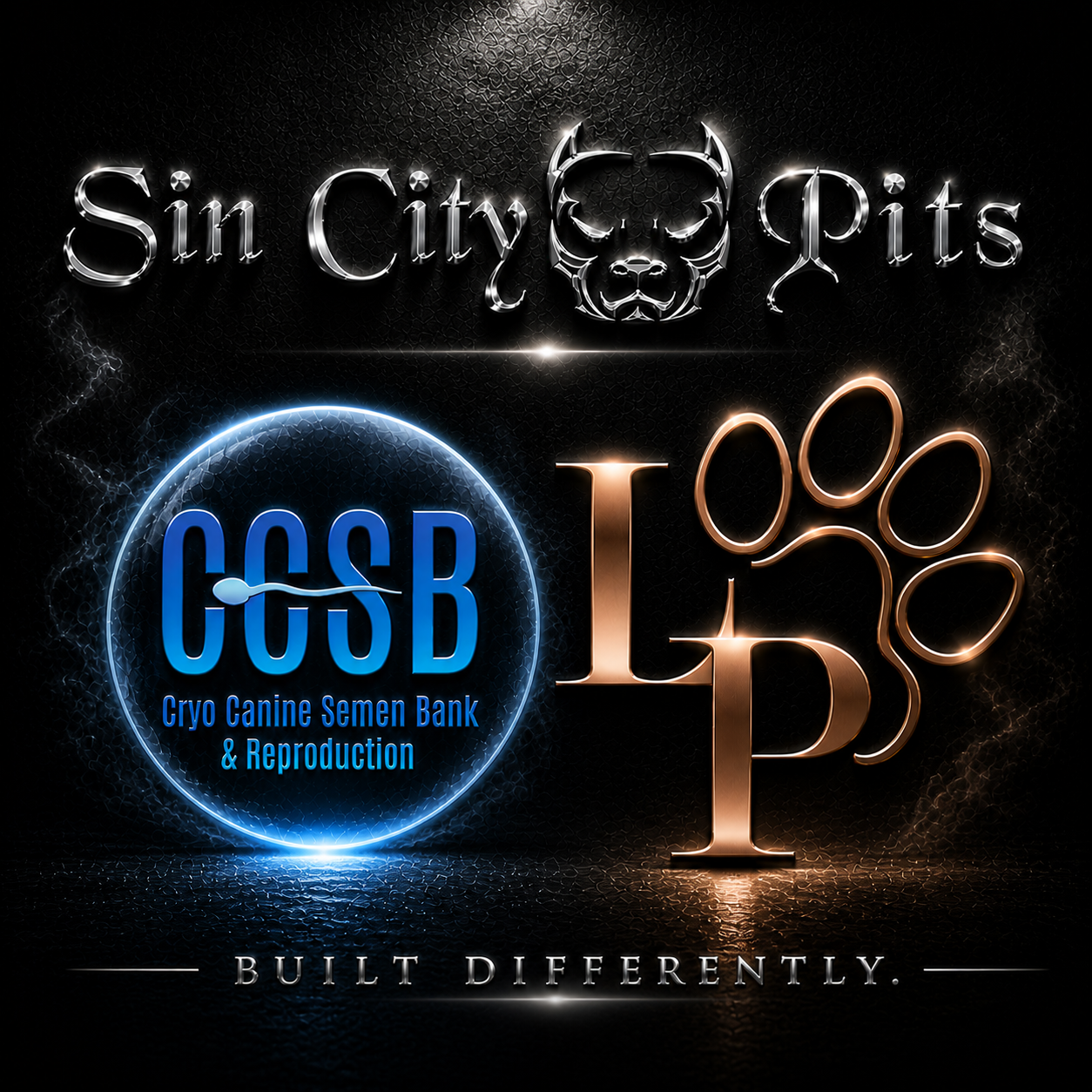 Sin City pits breeding program featuring CCSB canine cryobank and Lavish Paws canine supplements.