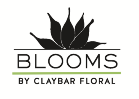a logo for blooms by claybar floral
