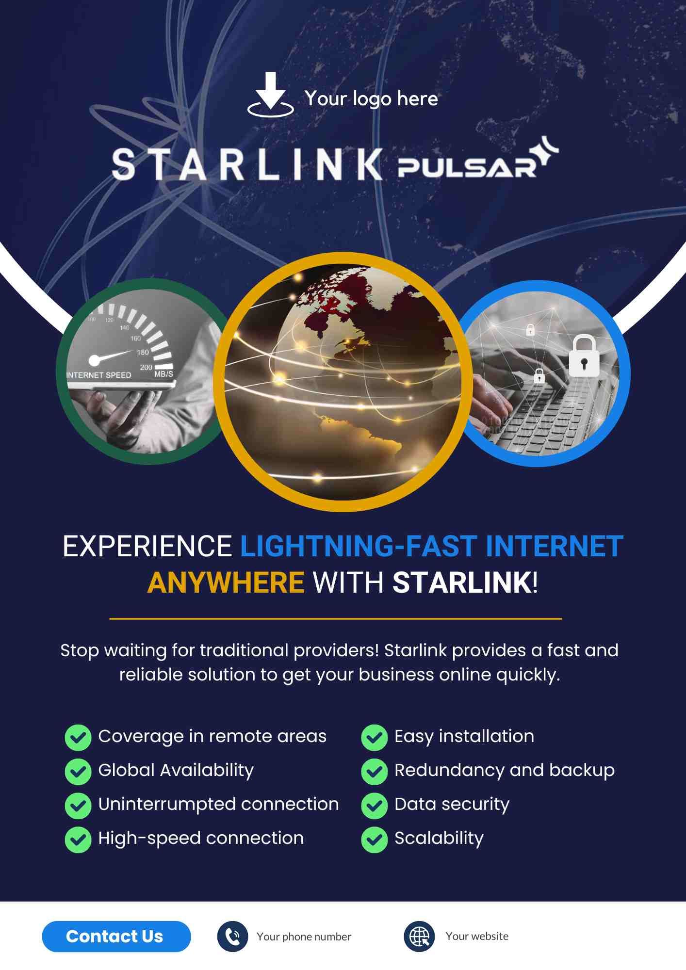 A flyer for Starlink pulsar , a lightning fast satellite internet provider.