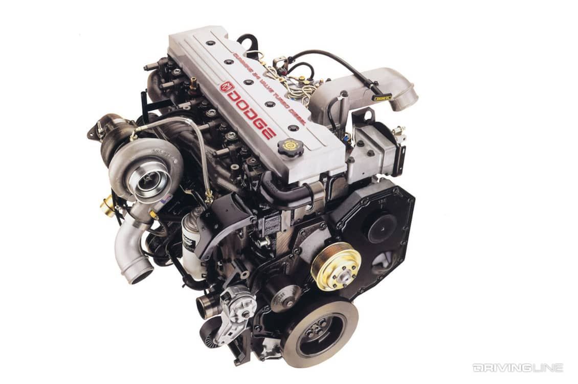 Diesel engine image showing a full engine with lifter cover removed