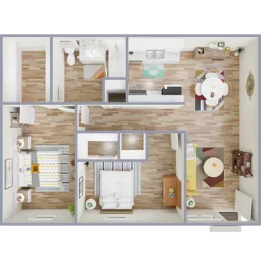 A bedroom with a large bed and a ceiling fan.