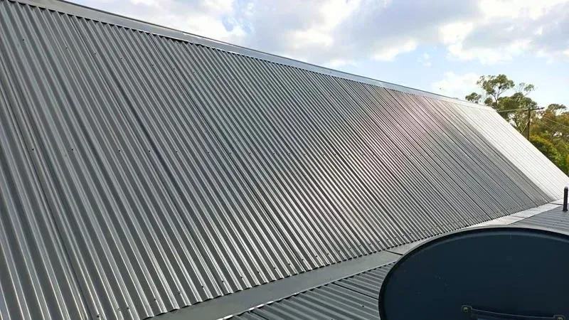 Corrugated metal roof on a residential building.