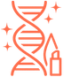 Filamento di DNA arancione con un evidenziatore, scintillante, che rappresenta l'editing genetico.