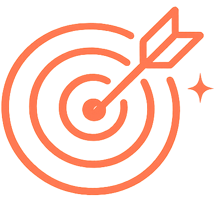 Centro del bersaglio arancione con una freccia che colpisce il centro, accompagnato da una stella scintillante.