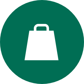 White shopping bag icon within a green circle.