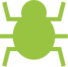 Green stylized bug icon.