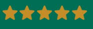 Five gold stars on a green background, indicating a high rating.