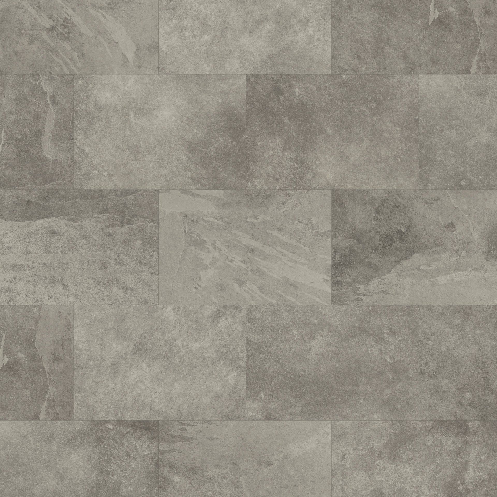 A close up of a gray tile floor with a brick pattern.