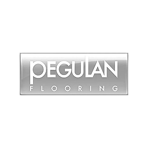 A black and white logo for pegulan flooring on a white background.