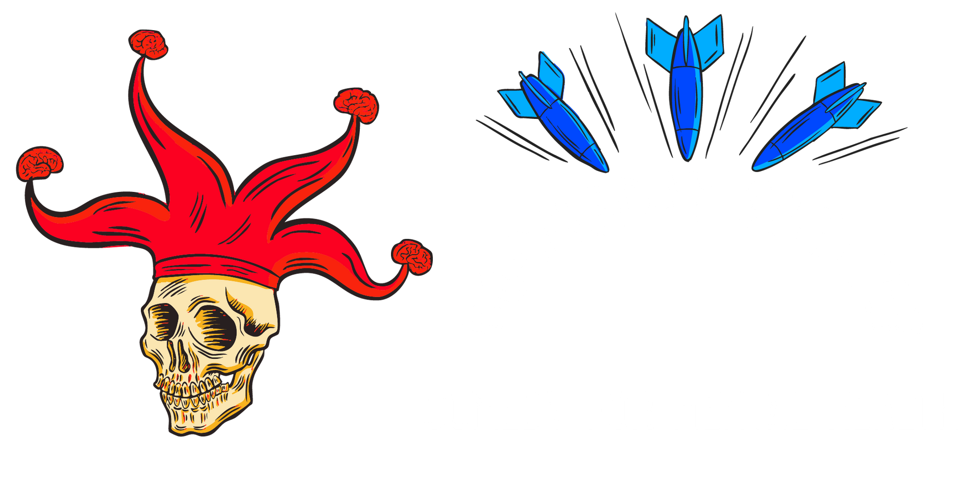 Logo: Skull with jester hat under 