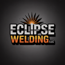 Logo for Eclipse Welding LLC, featuring white and orange text with a sunburst and a shadowed background.