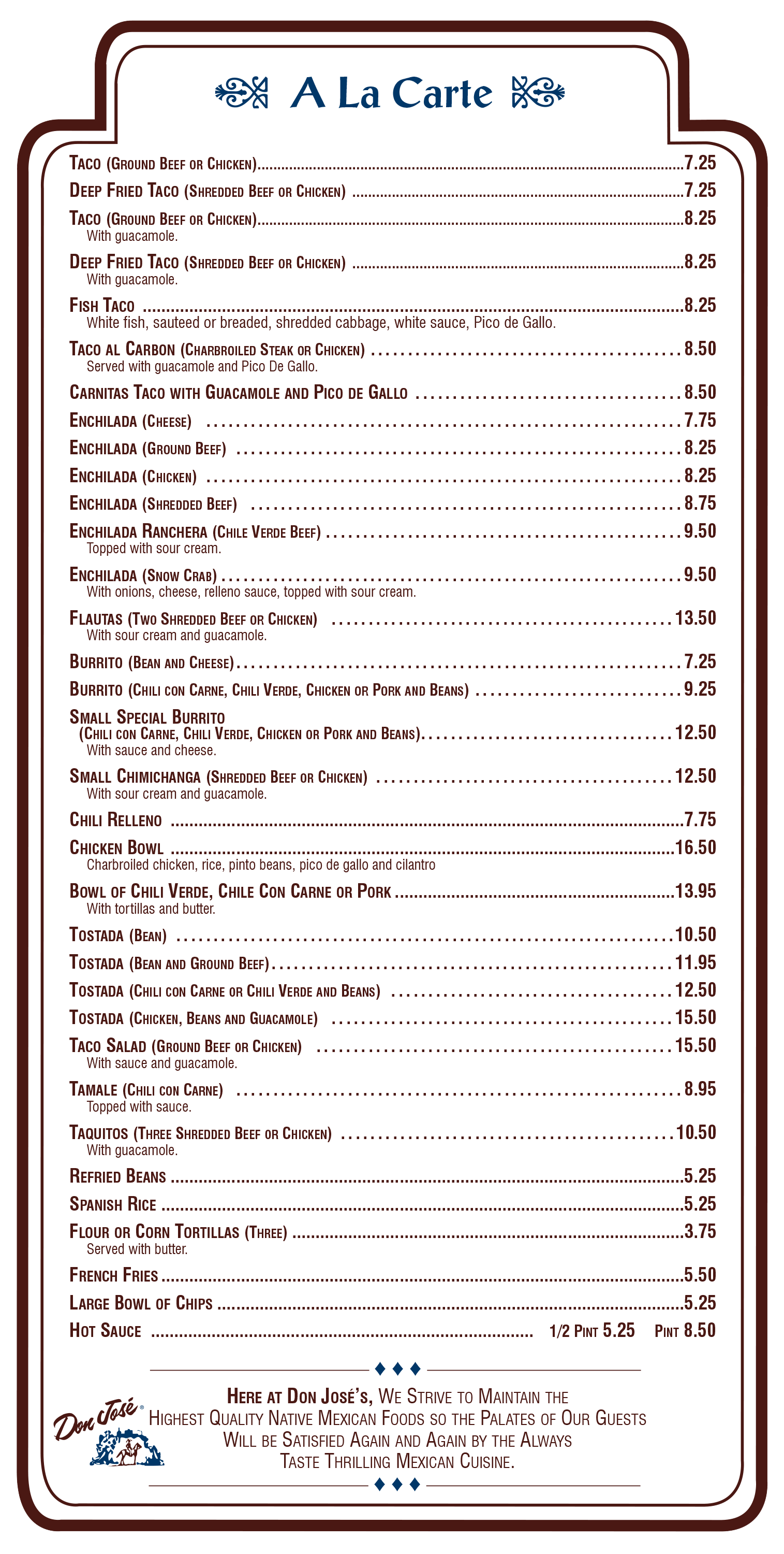 Don Jose Mexican Restaurant  A La Carte