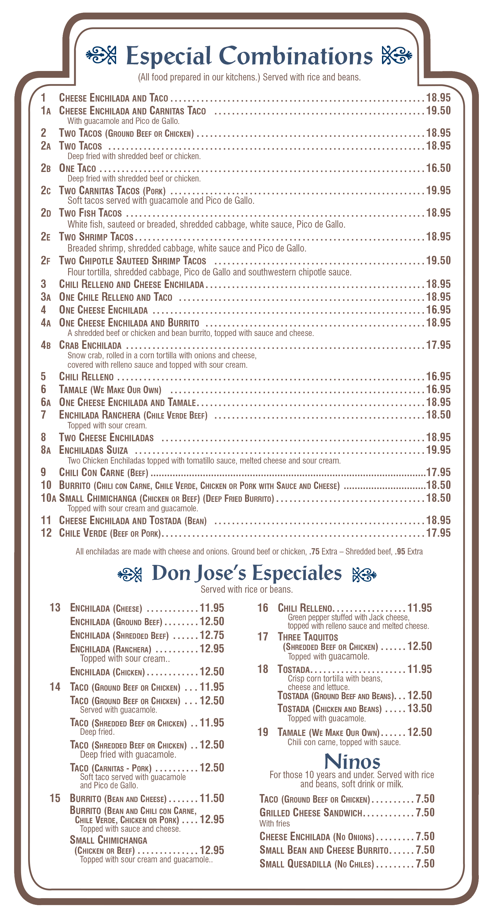 Don Jose Mexican Restaurant Combinations