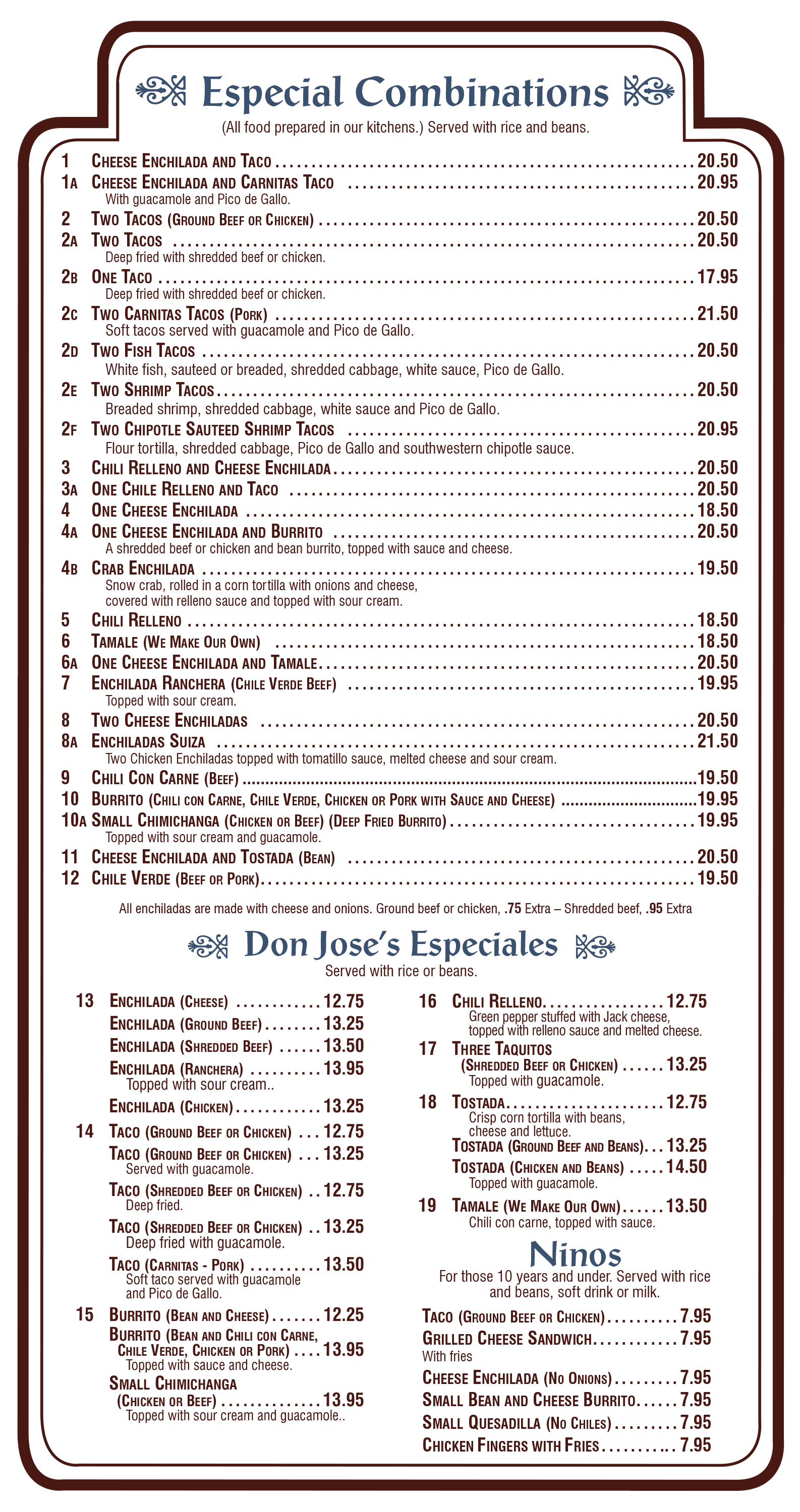 Don Jose Mexican Restaurant Combinations