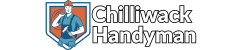 Logo for Chilliwack Handyman features a construction worker inside an orange and white shield with text.