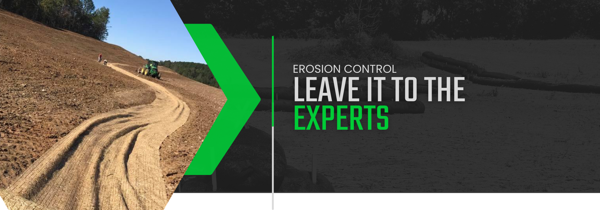 Winding dirt road with green arrow and text: “Leave it to the Experts”