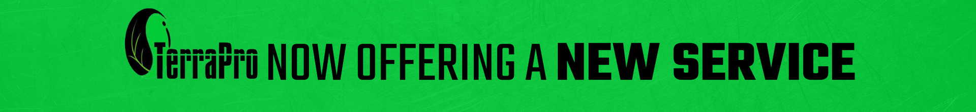 Green banner reading “NOW OFFERING A NEW SERVICE” with a logo on the left.