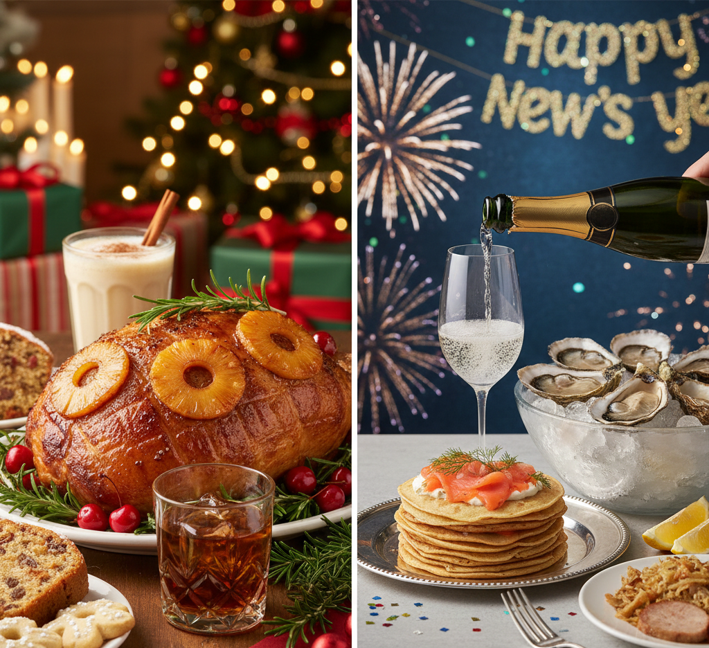Traditional US holidays feature pairings like Bourbon with Glazed Ham and Champagne with Oysters.
