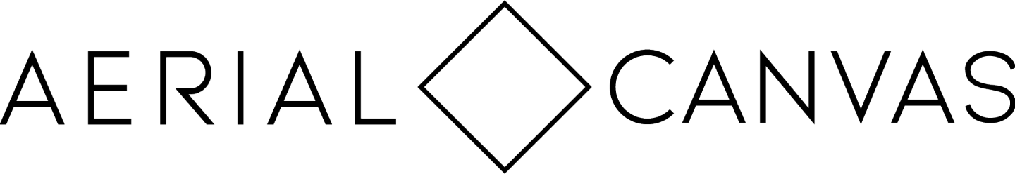 The logo for aerial canvas is black and white with a diamond in the middle.