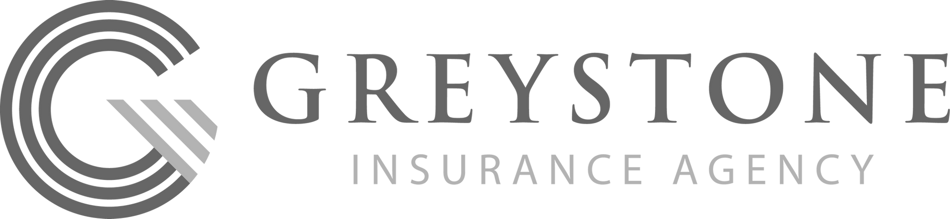 The logo for greystone insurance agency is black and white.