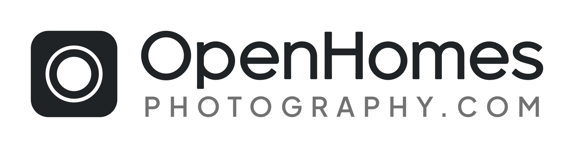 The logo for openhomes photography.com is black and white.
