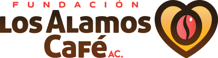 Un logotipo para Fundación Los Alamos Cafe AC con un corazón y un grano de café.