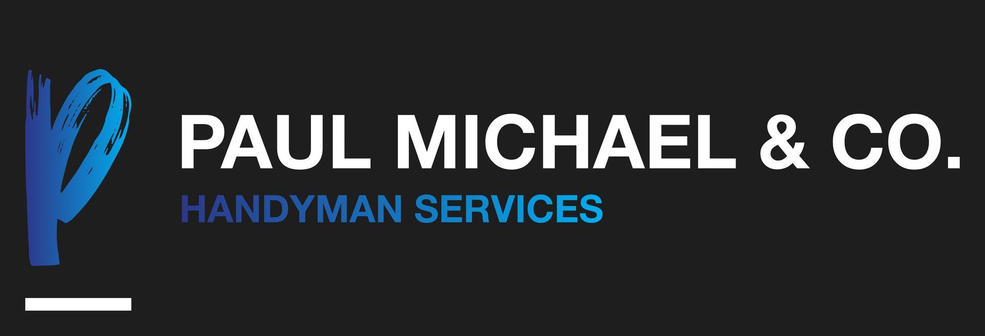 Logo for Paul Michael & Co. Handyman Services on a black background, with blue and white text.
