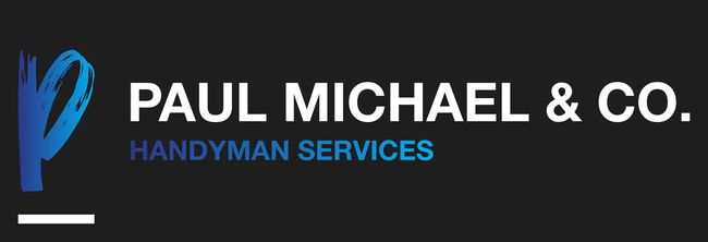 Logo for Paul Michael & Co. Handyman Services on a black background, with blue and white text.