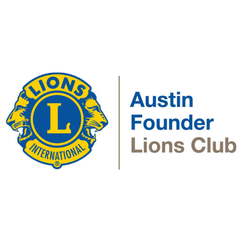 Logo of Lions Club International: blue and gold emblem with text 