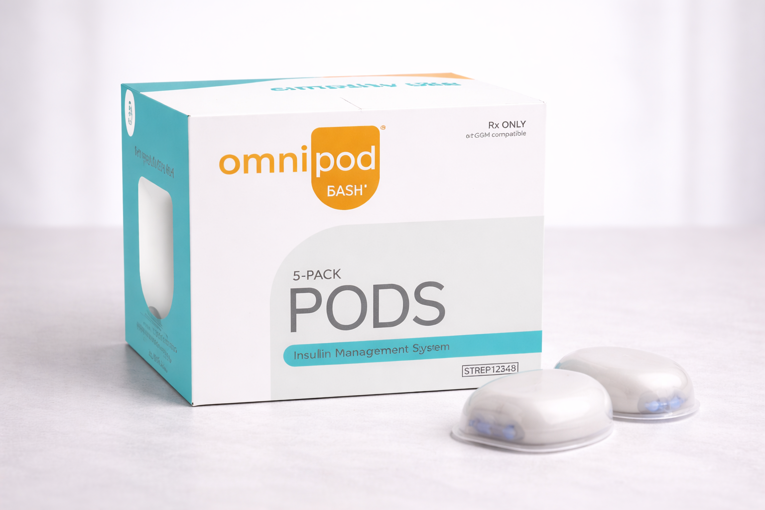 Diabetes supplies on a wooden table: insulin pens, monitor, test strips, storage containers.