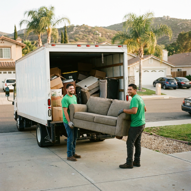 Santee Junk Removal crew loading a couch onto a truck during a furniture removal job in Santee CA