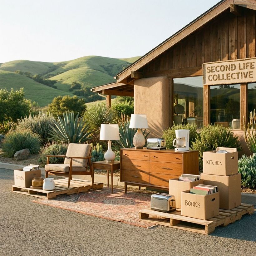 Donated furniture and household items outside a local East County donation center — Santee Junk Removal eco-friendly disposal