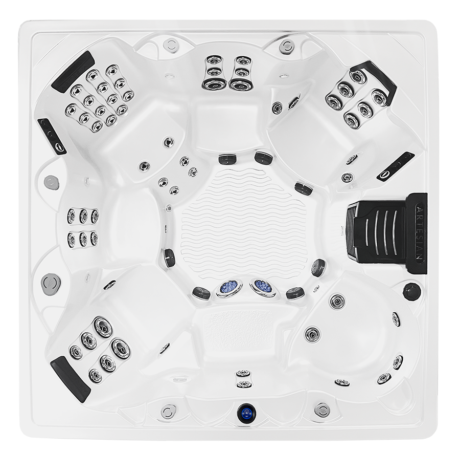 Artesian Spas Island Spas  Grand Cayman Elite 64  hot tub, top view, available from Hot Tub Haven in Surrey and Sussex