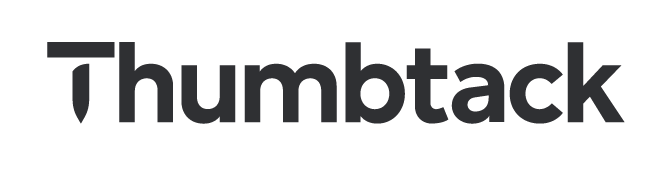 A black and white logo for thumbtack on a white background.