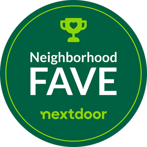 A green sticker that says neighborhood fave nextdoor