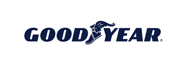 Logo Goodyear in blu scuro su sfondo bianco.