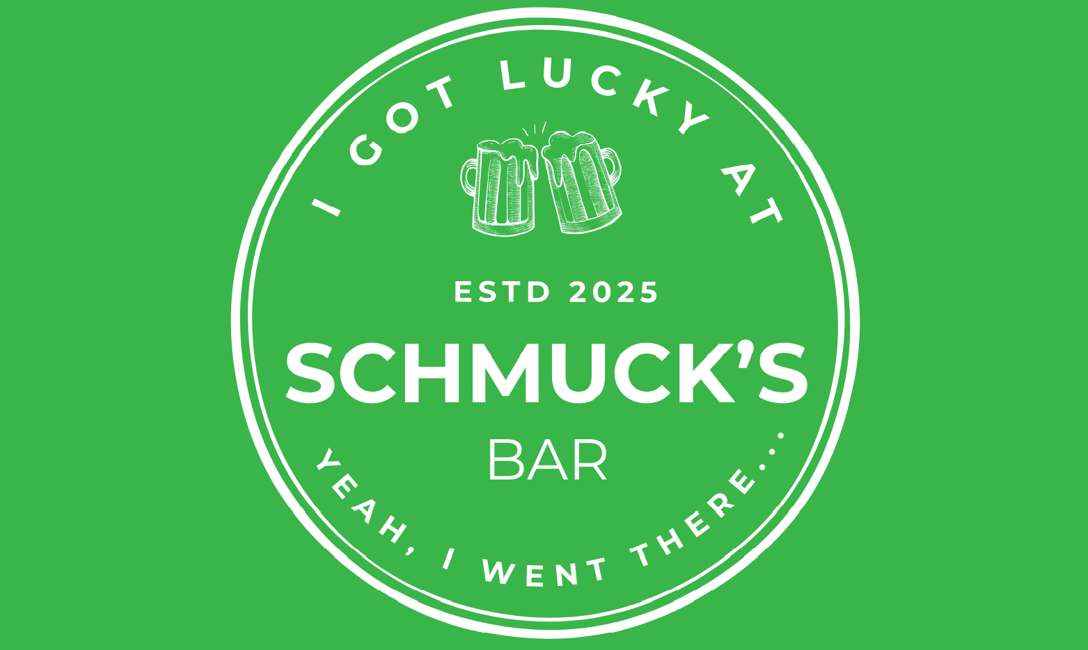 A logo for schminck 's says i got lucky at lake delivan 's own