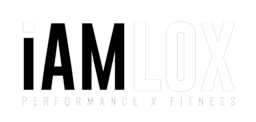 Logo for "iAM LOX Performance x Fitness" with black and white text.