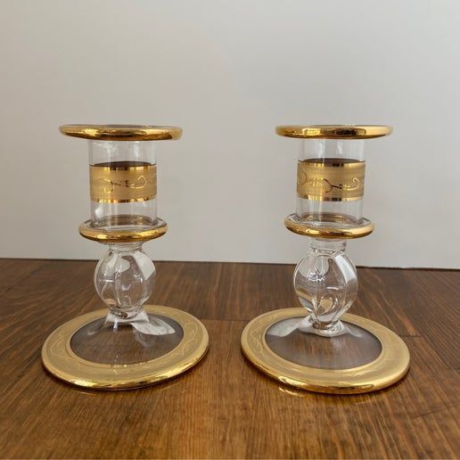 Candle Holders, Handblown, Quartz Gold, Small (Set) (115-B-1)