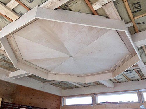 wooden octagon design built into ceiling