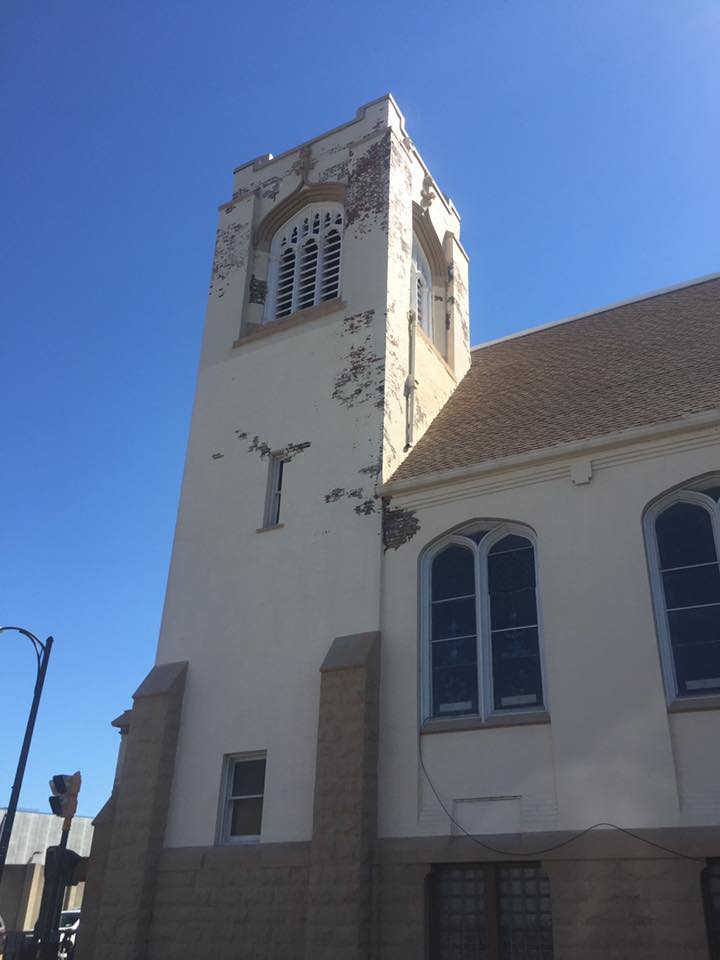 brick damage to church steeple