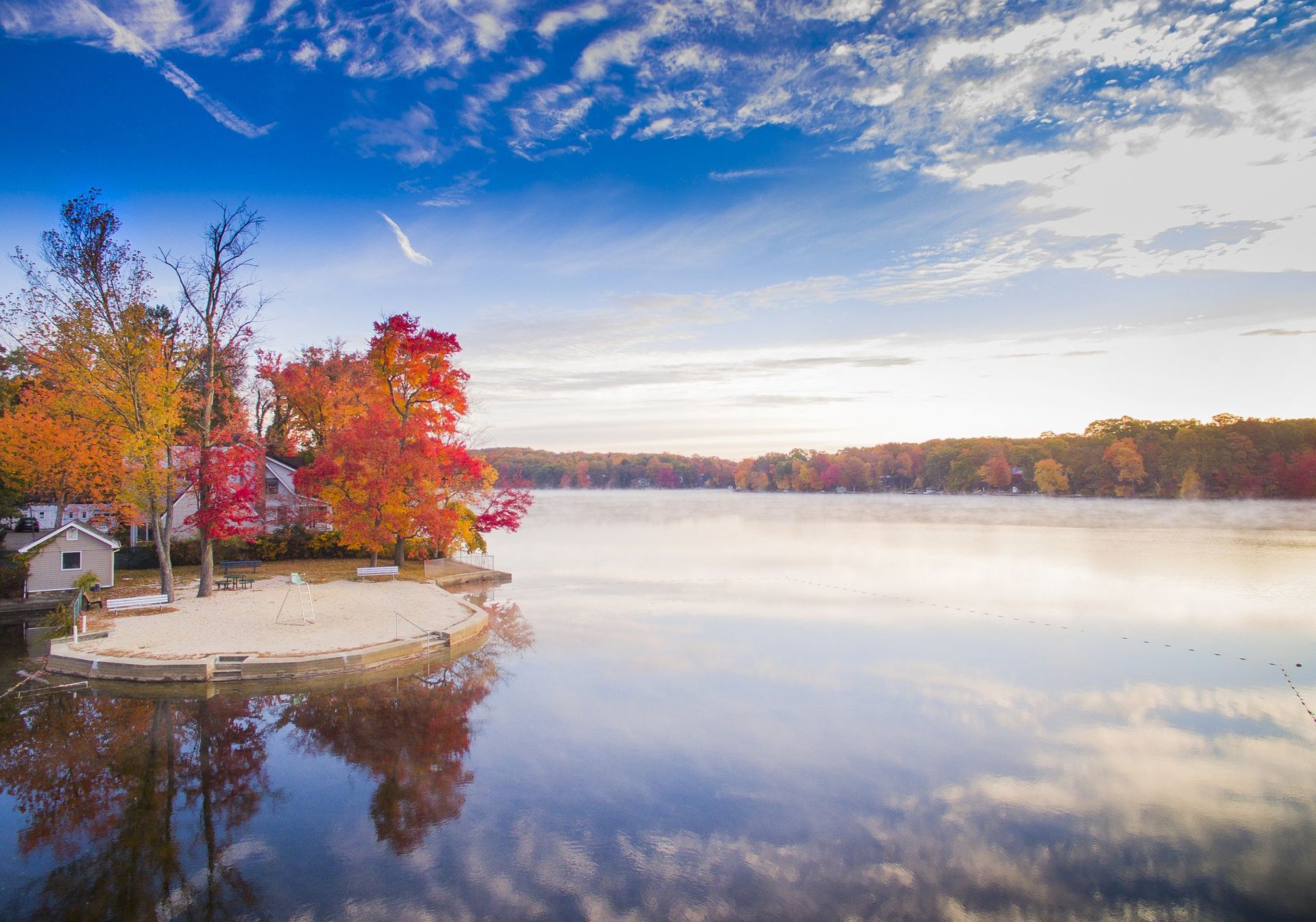 Aerial Drone Photography of Autumn Foliage Cedar Lake New Jersey