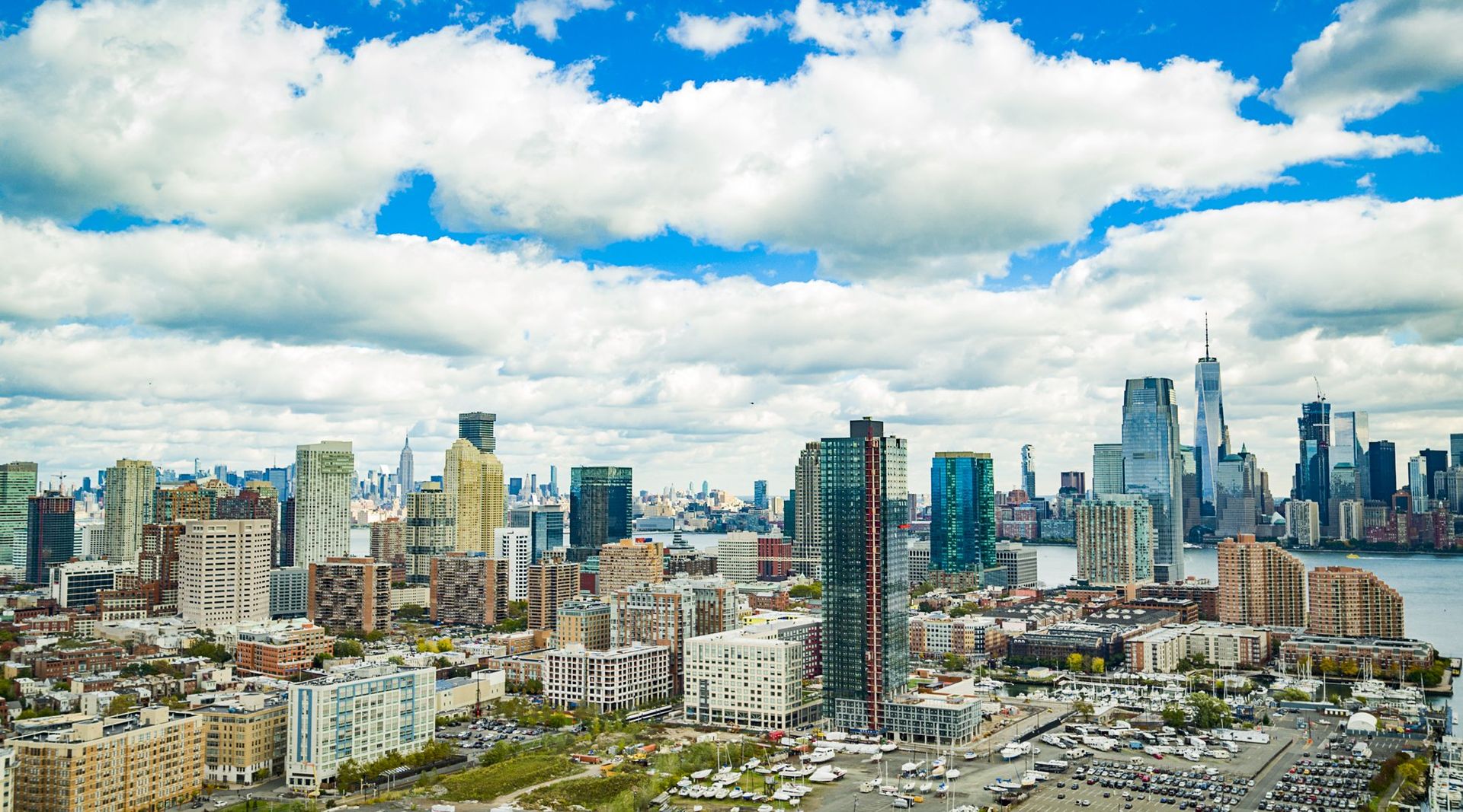 Aerial Drone Photography of Jersey City with New York City Skyline