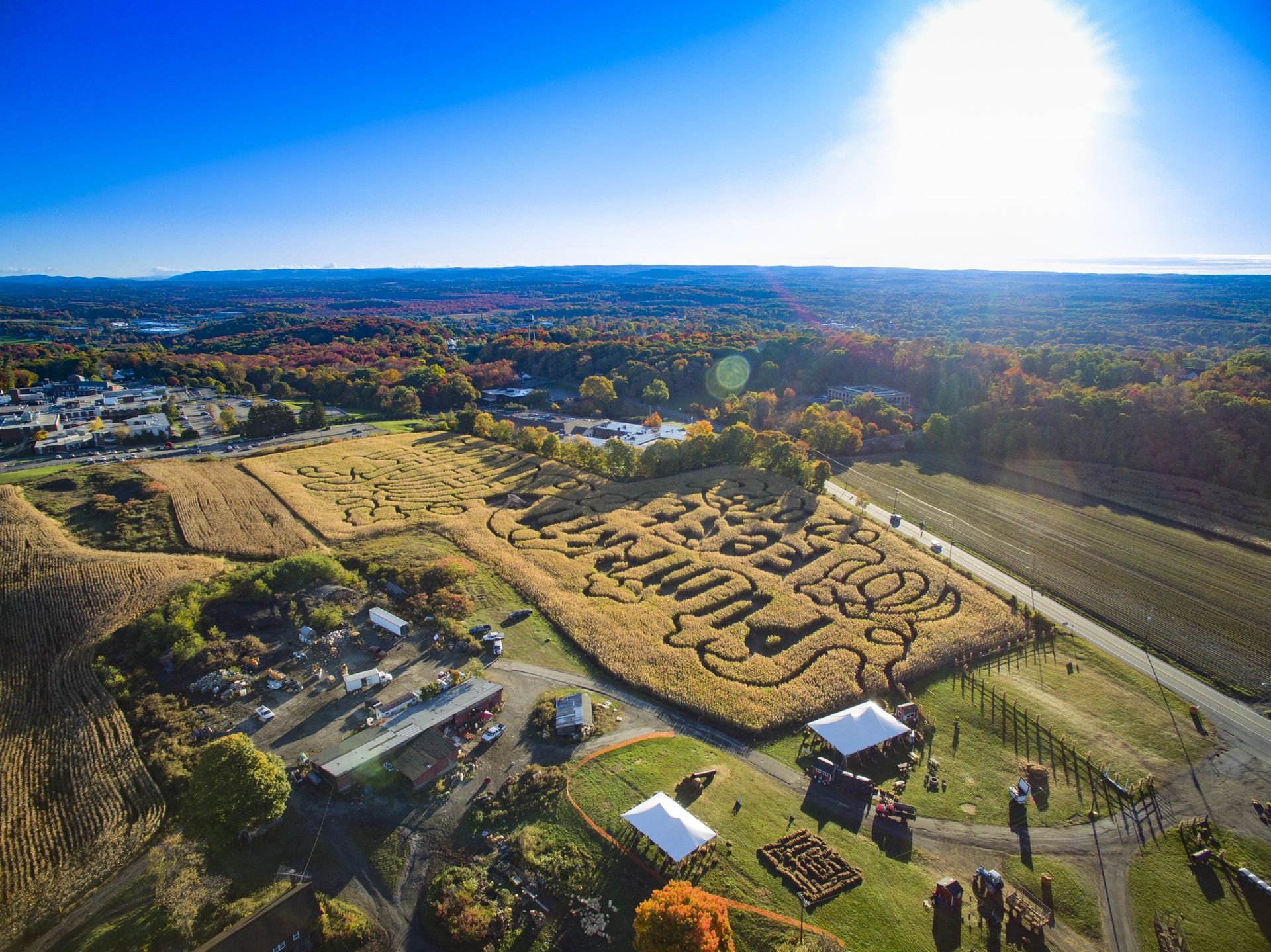 Aerial Drone Photography of Pumpkin Maze in Autumn in New Jersey